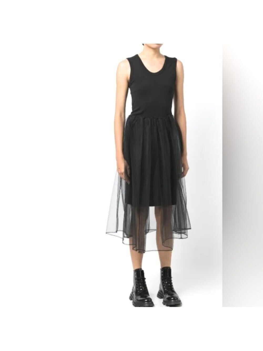 TRIBE Black Sleeveless Tulle Panel Midi Dress Size Medium
